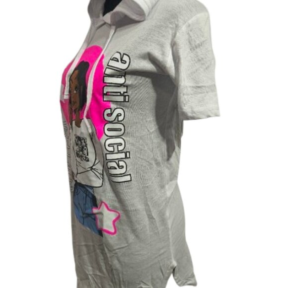 On Fire Anti Social Hooded short Sleeve Tee Junior's Size Small 100% Cotton NWT - Picture 3 of 7